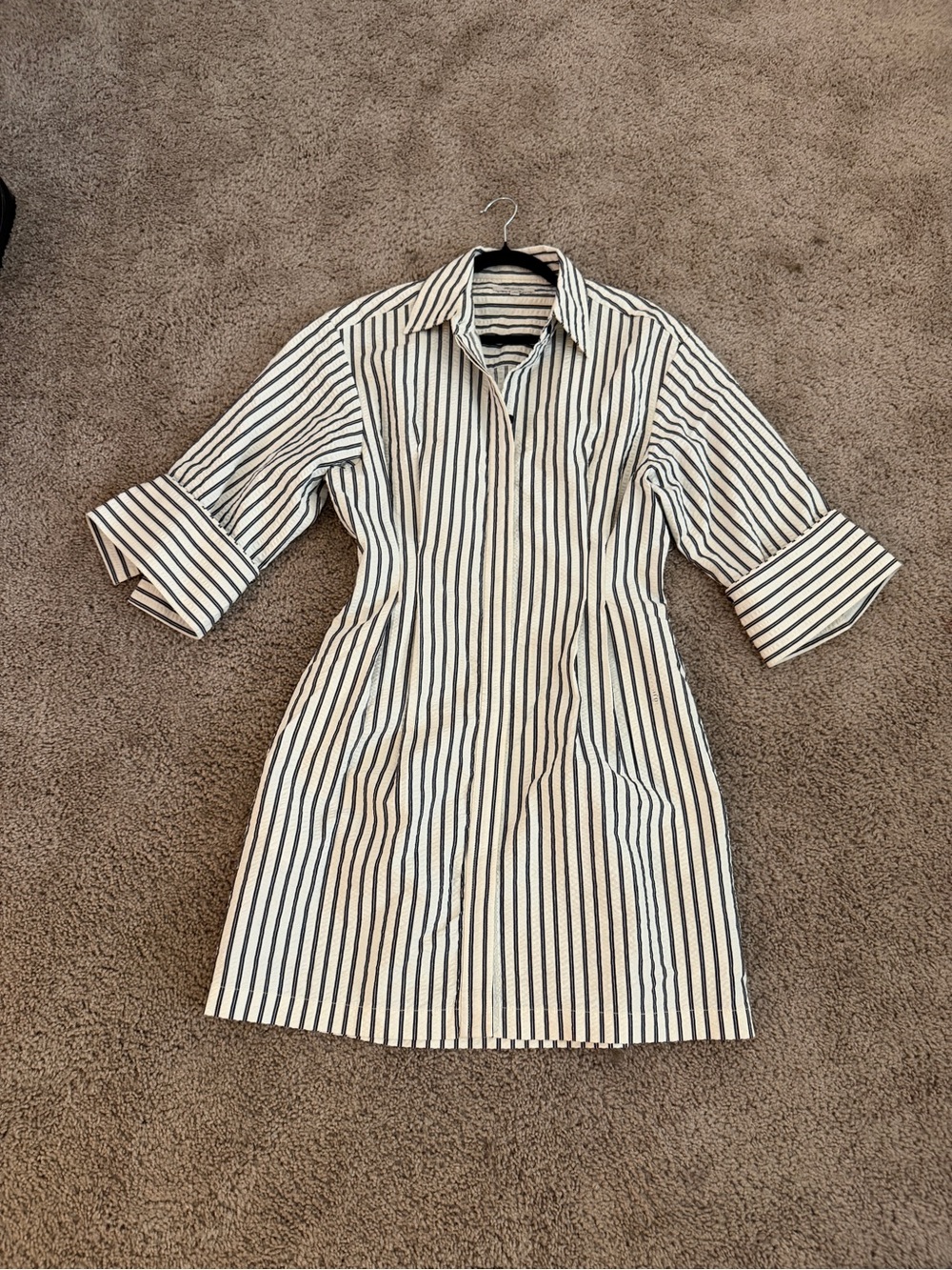 Madewell Black and White Striped Midi Shirt Dress